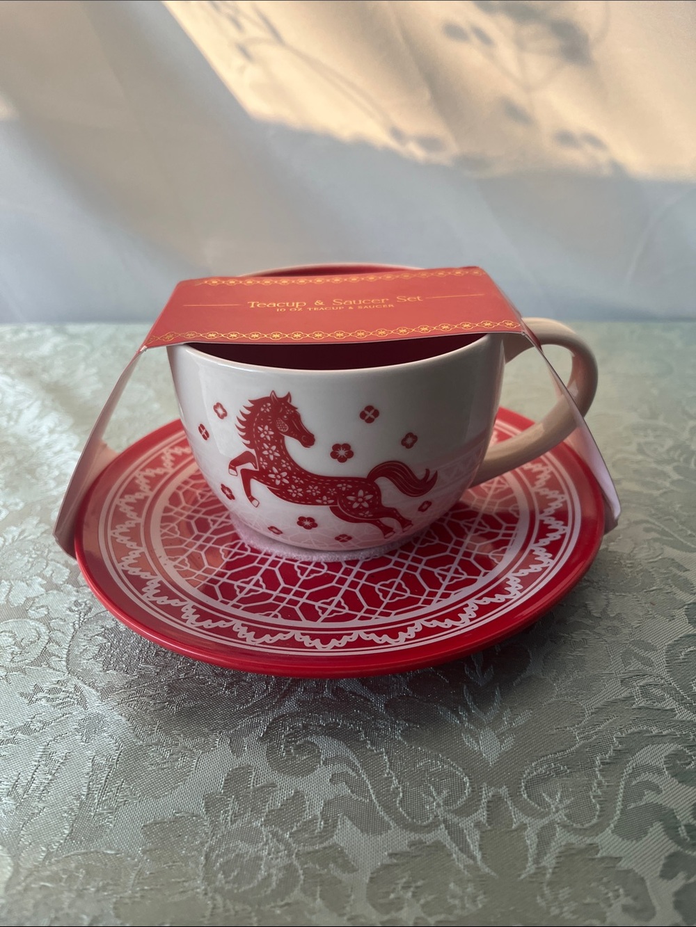 Sunday Morning Ceramics Lunar New Year Horse Teacup Saucer Set 15oz NWT